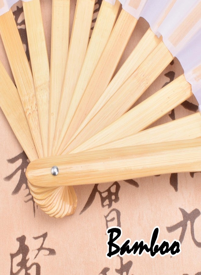 HONSHEN Folding Hand Fan with Bamboo for Women Men (White Bamboo Fan) - Image 3